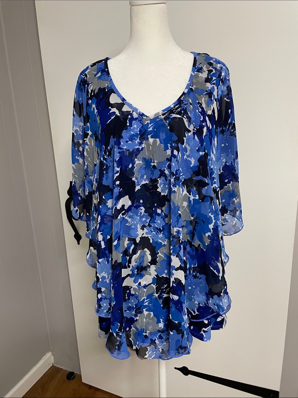 Adele & May Blue Abstract Floral Chiffon Tunic